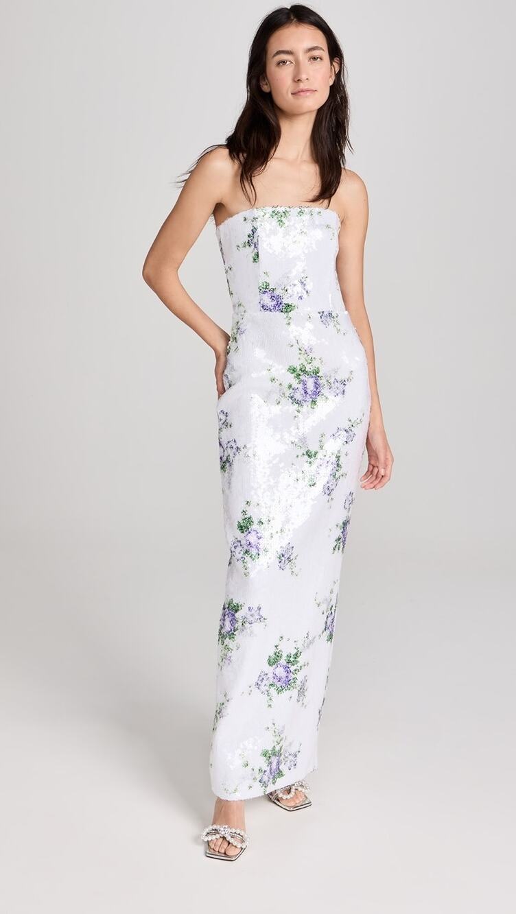 Tanner Fletcher Marilyn Floral Sequin Strapless Evening Gown Maxi Dress S